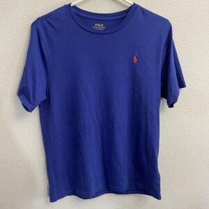 Polo Ralph Lauren T‎ Shirt Youth L (14-16) Blue Short Sleeve Crew Neck Red Pony